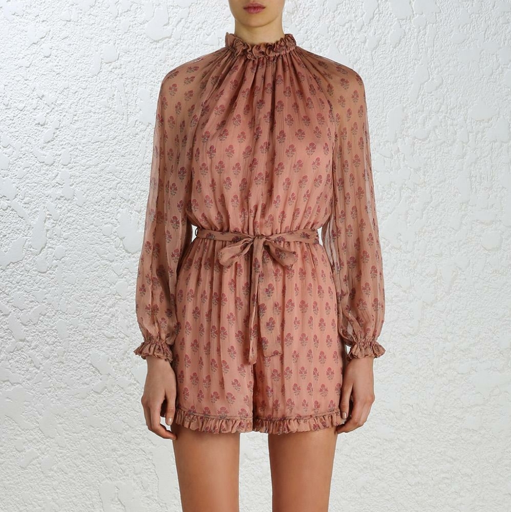 Zimmermann Karmic Stamp Floral Silk Playsuit sz 1